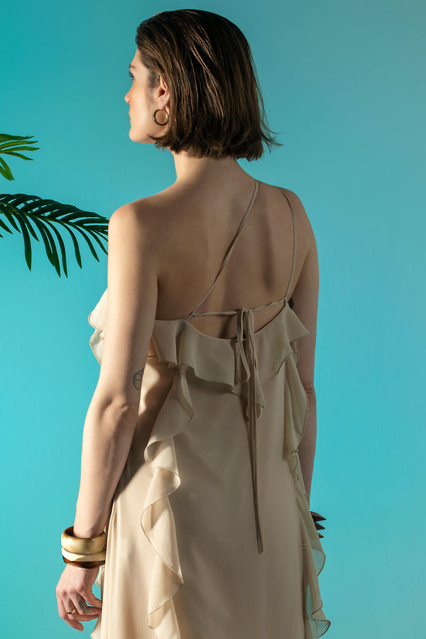 VESTIDO TECIDO COM FOLHOS