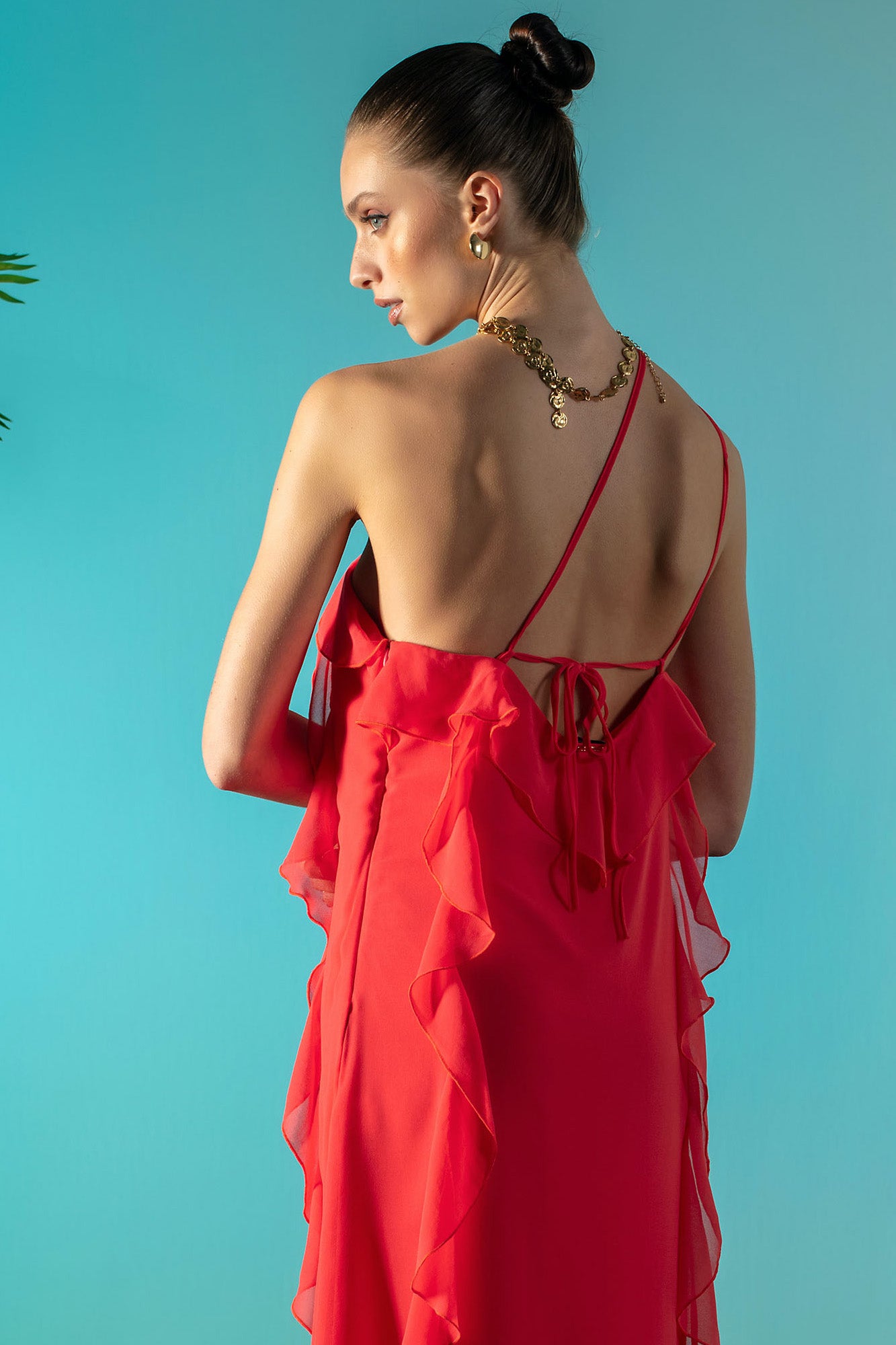 VESTIDO TECIDO COM FOLHOS