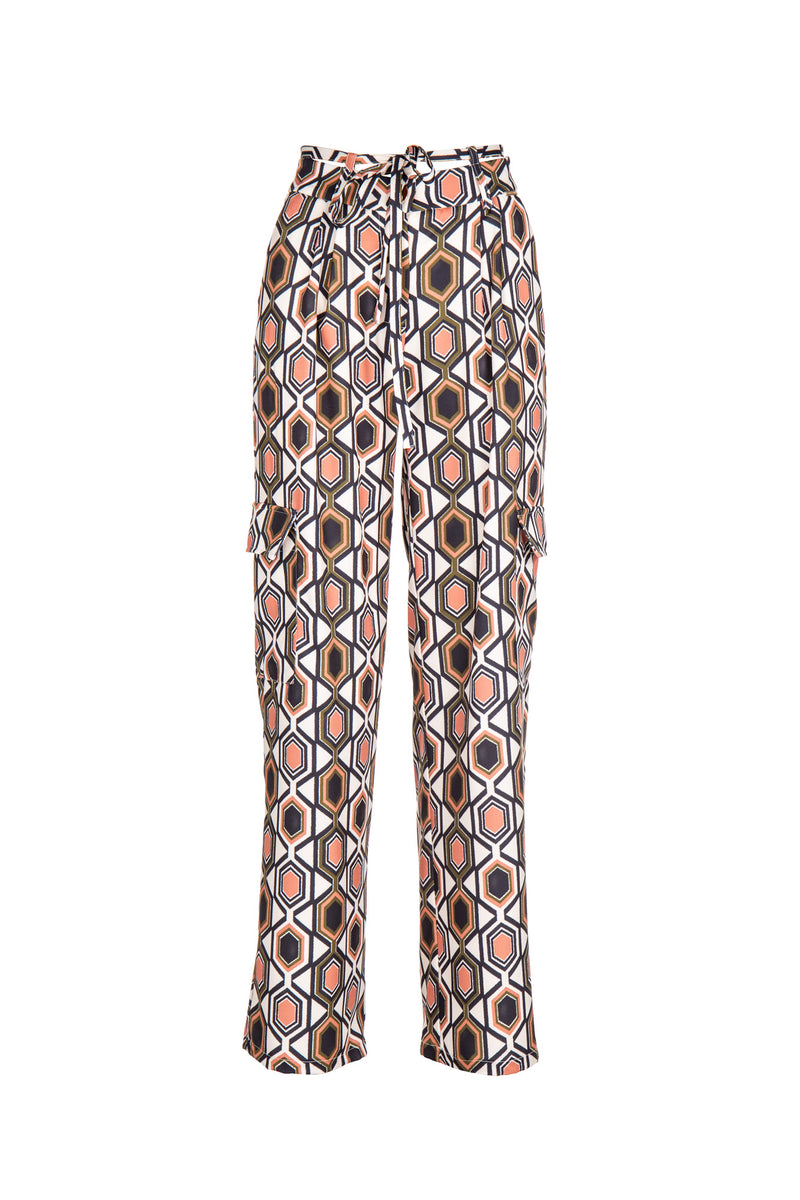 PRINTED WAIST TIES STRAIGHT PANTS